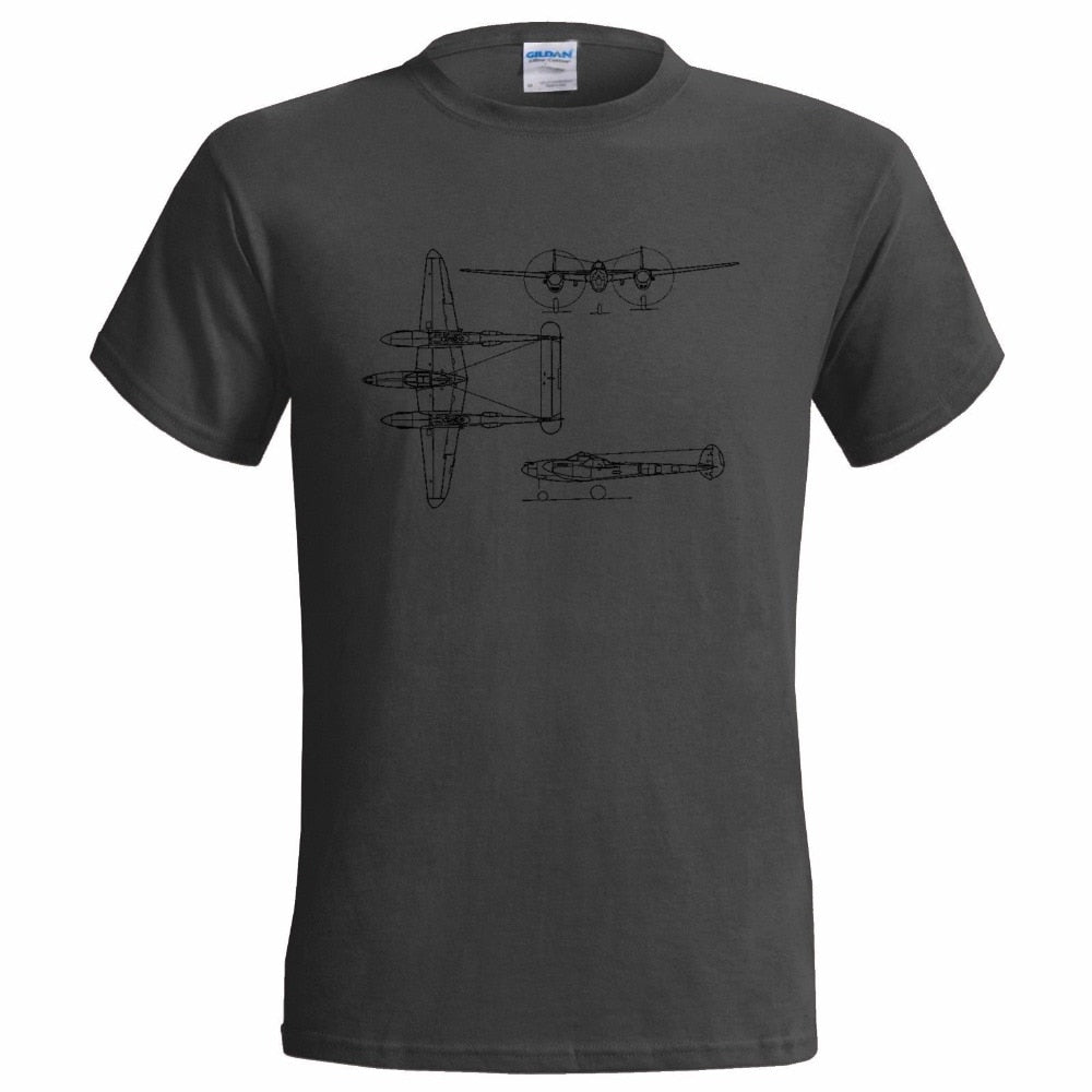 Lockheed Lightning P 38 Blueprint Mens T-Shirt